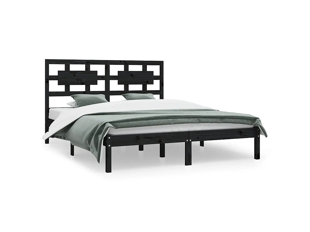 Lit-200x200 cm Noir Bois de pin massif EGGB10088