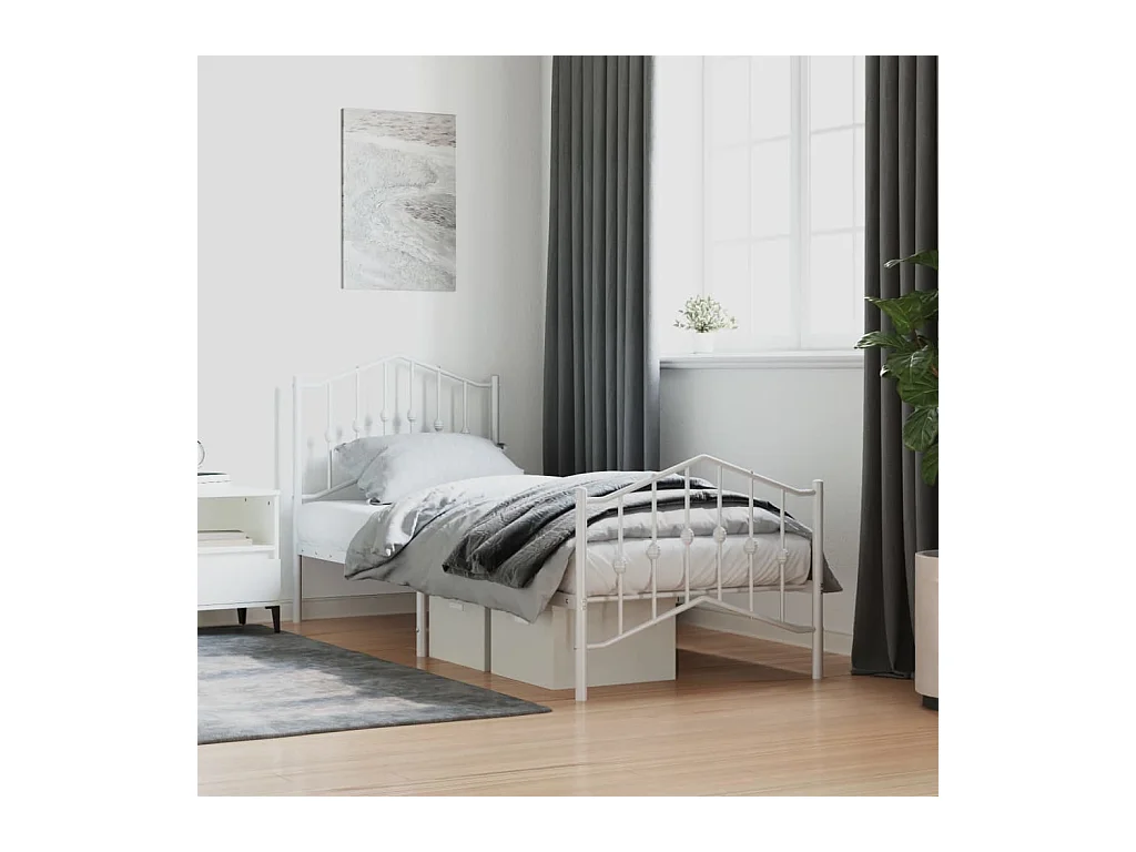 Lit-80x200 cm métal avec tête de lit/pied de lit blanc EGGB65298