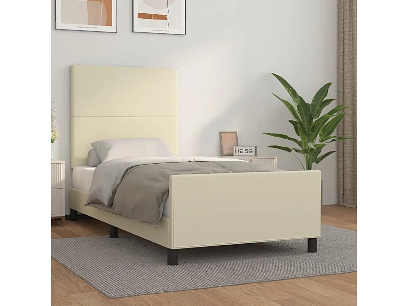 Cama c/ cabeceira couro artificial 80x200 cm creme PT628542