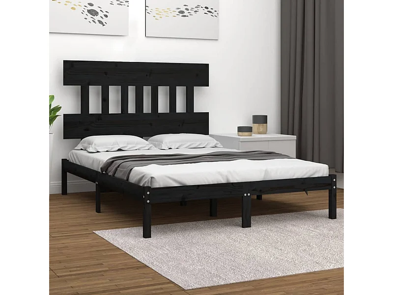 Cama 200x200 cm de madera maciza negra ES95631