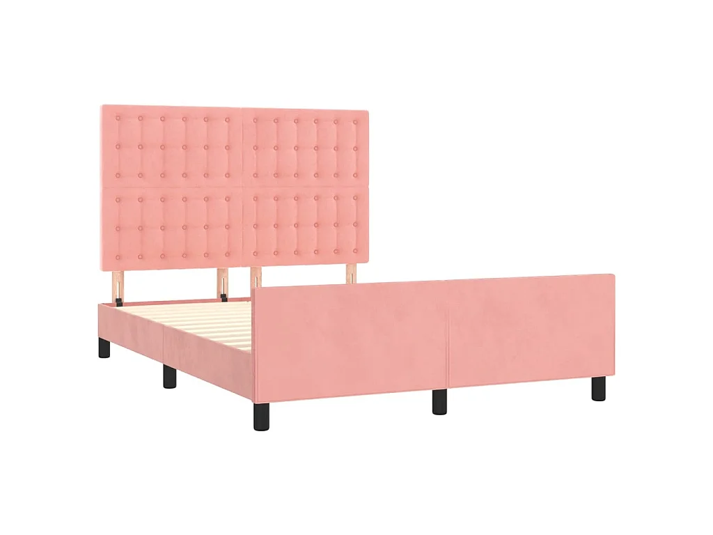 Cama 140x190 cm con cabecero de terciopelo rosa ES34163