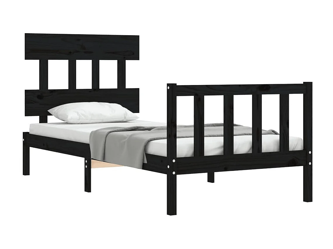 Cama 75x190 cm individual con cabecero madera maciza negro ES51744