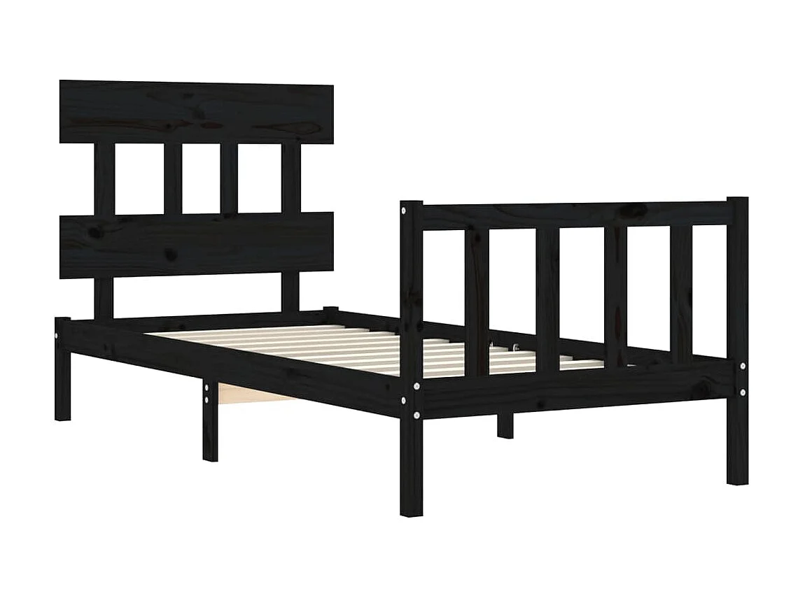 Cama 75x190 cm individual con cabecero madera maciza negro ES51744