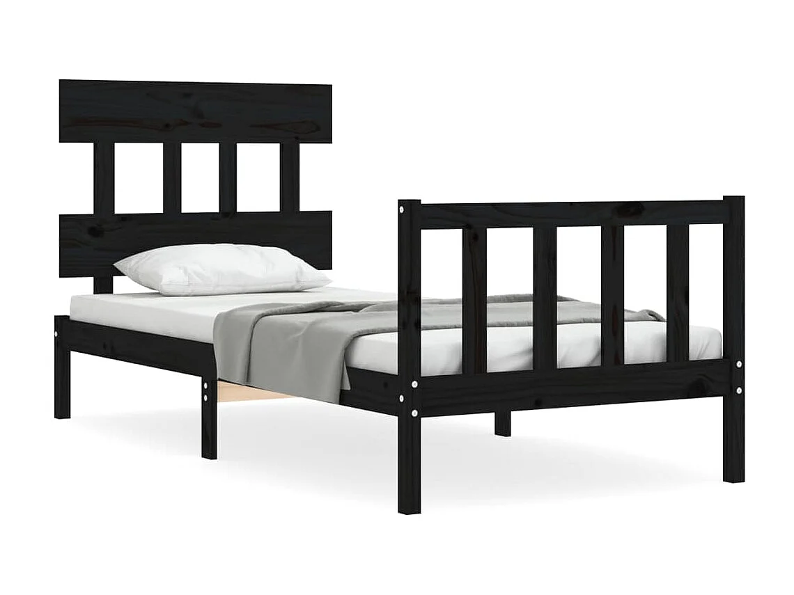 Lit-75x190 cm avec tête de lit noir petit simple bois massif EGGB67330