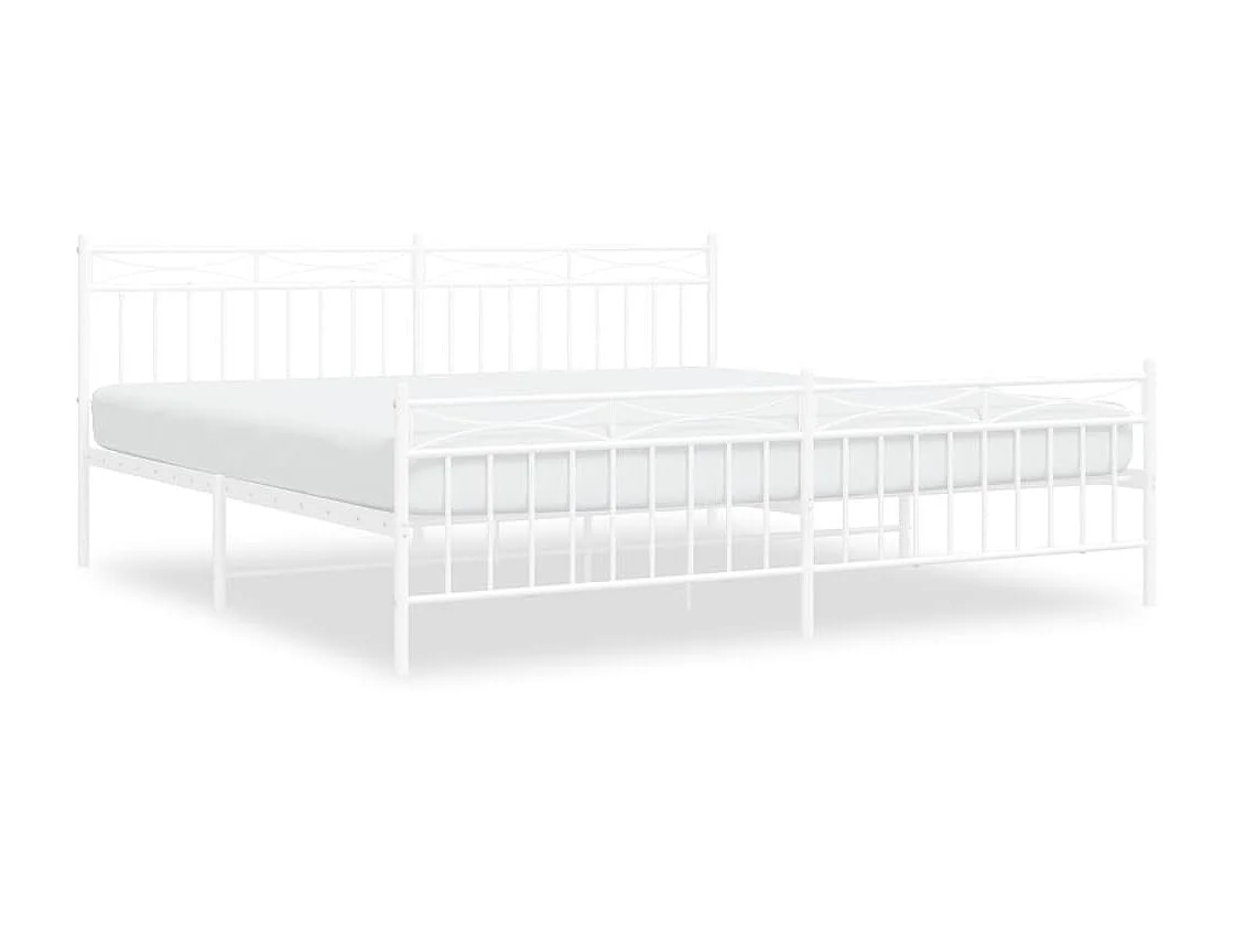 Lit-193x203 cm métal avec tête de lit/pied de lit blanc EGGB42943