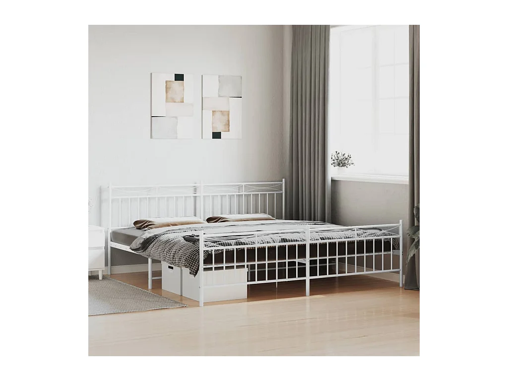 Lit-193x203 cm métal avec tête de lit/pied de lit blanc EGGB42943