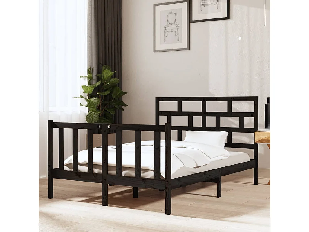 Bedframe massief grenenhout zwart 135x190 cm NL74709