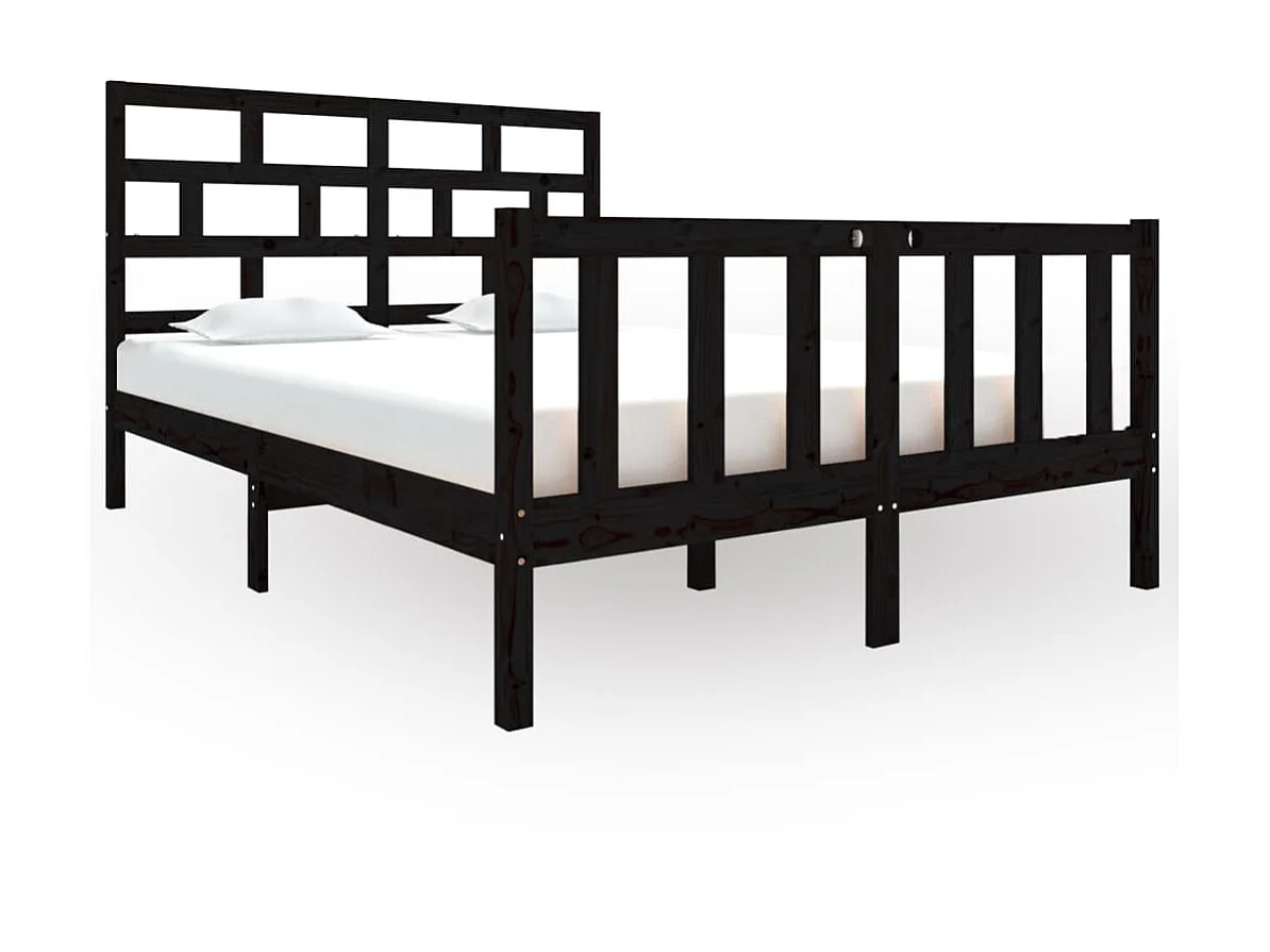Lit-135x190 cm Noir Bois de pin massif Double EGGB85697