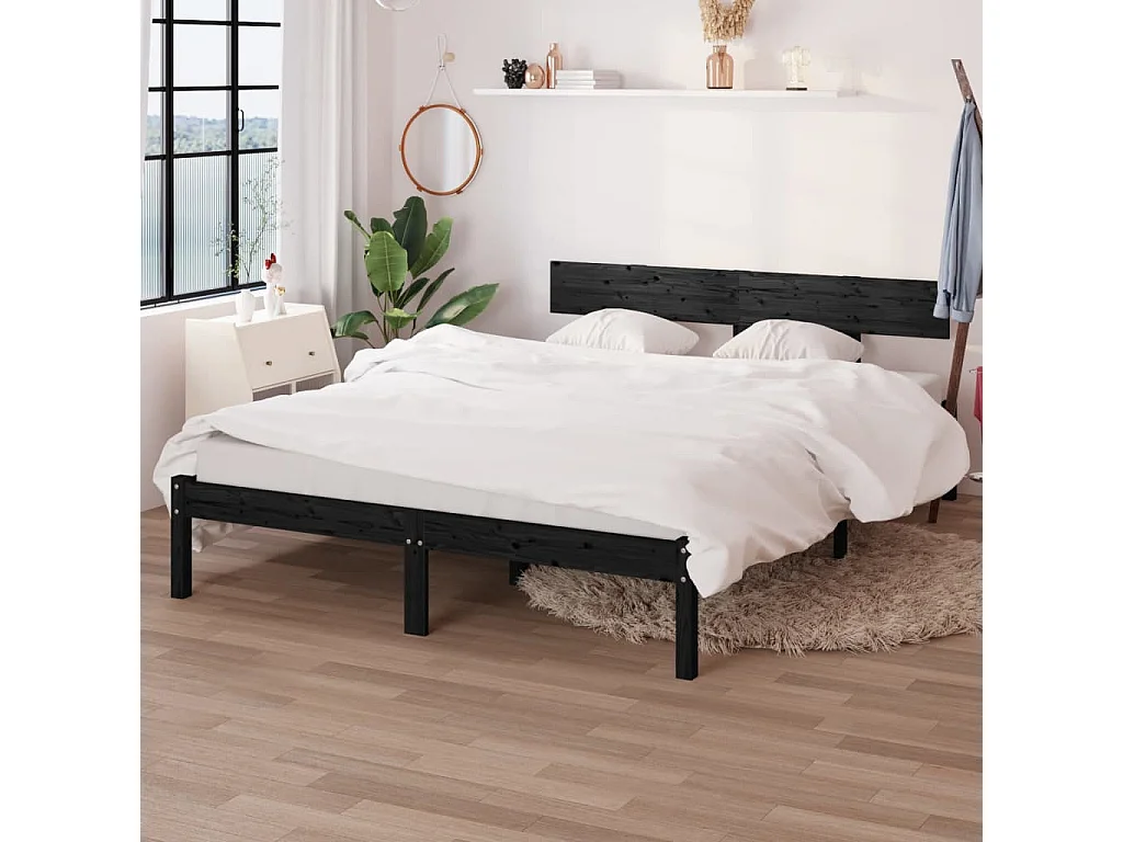 Lit-150x200 cm Noir Bois de pin massif UK King EGGB50680