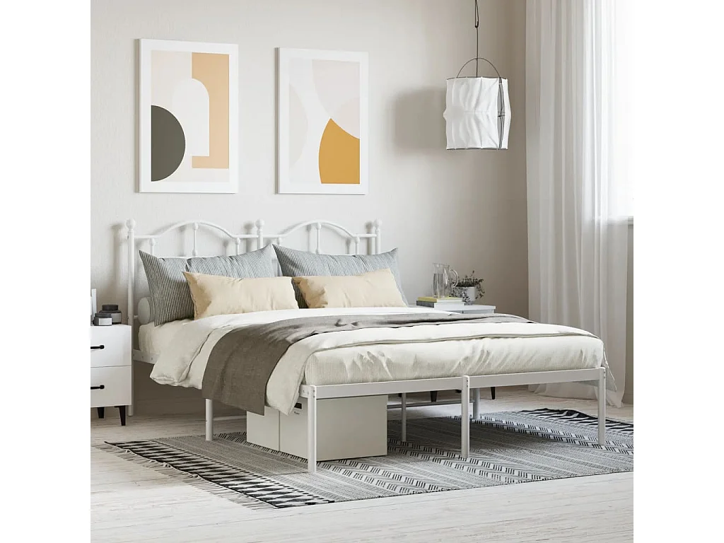 Lit-135x190 cm métal avec tête de lit blanc EGGB78595