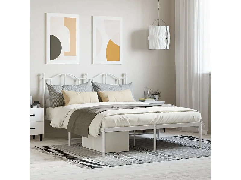 Bedframe met hoofdbord metaal wit 135x190 cm NL40320