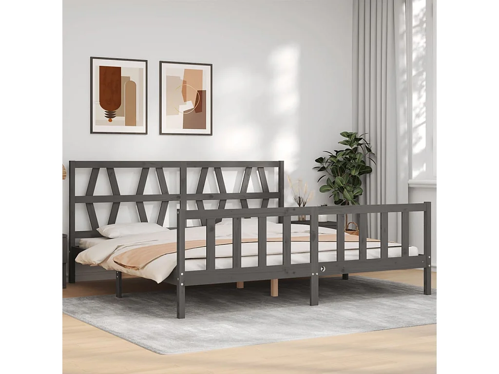 Lit-200x200 cm avec tête de lit gris bois massif EGGB61215