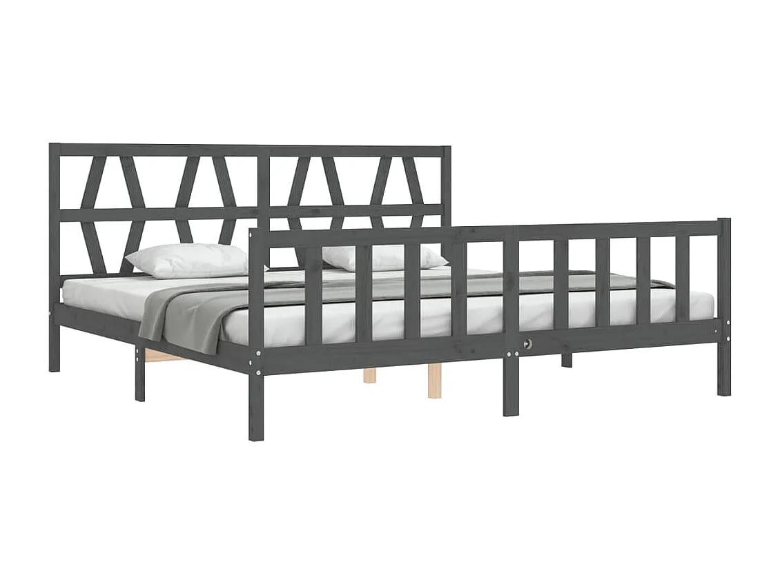 Lit-200x200 cm avec tête de lit gris bois massif EGGB61215