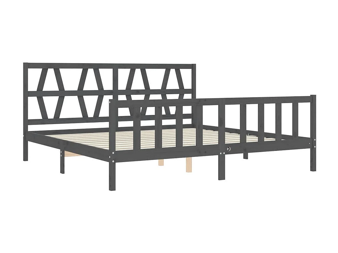 Lit-200x200 cm avec tête de lit gris bois massif EGGB61215