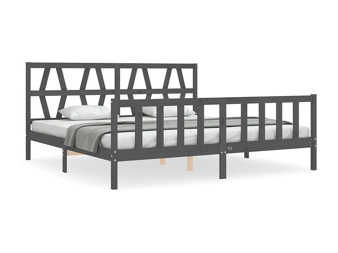 Cama com cabeceira 200x200 cm madeira maciça cinza PT895209