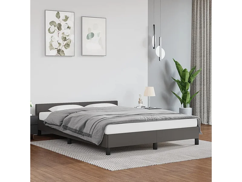 Cama c/ cabeceira 140x190cm couro artificial cinzento PT493424