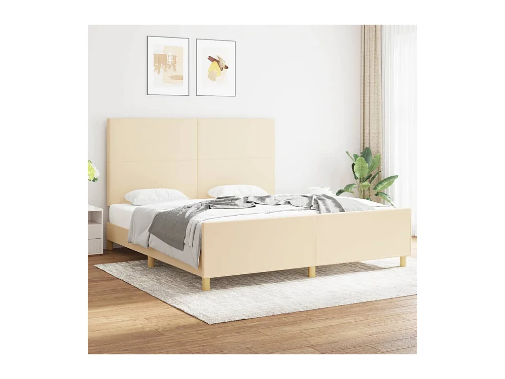 Lit-180x200 cm avec tête de lit Crème Tissu EGGB36074