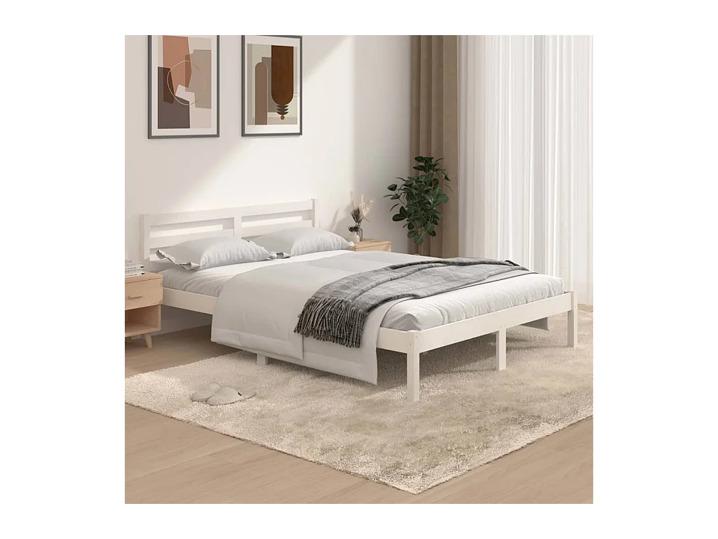 Lit-4FT6 Double Bois de pin massif Blanc double EGGB25881