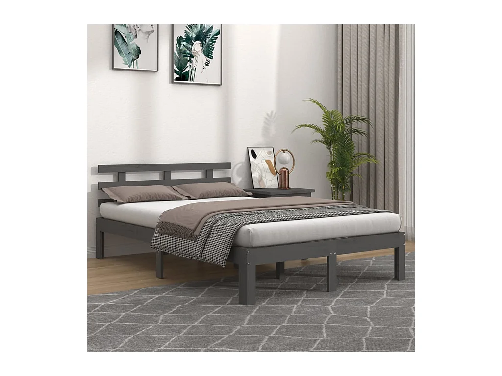 Lit-200x200 cm Gris Bois massif EGGB86407