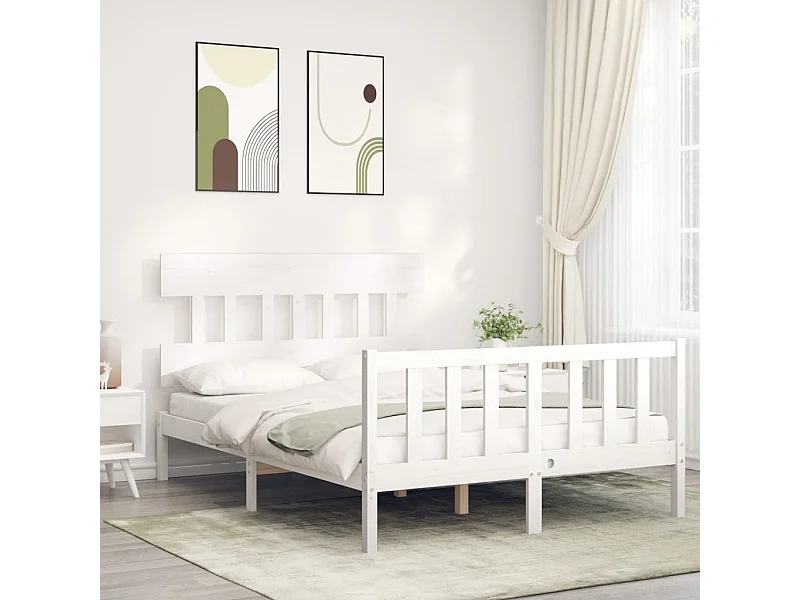 Cama com cabeceira 120x200cm madeira maciça branco PT467391