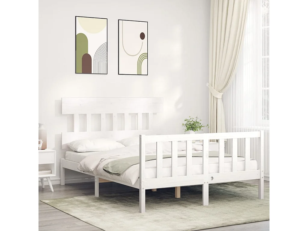 Cama com cabeceira 120x200cm madeira maciça branco PT467391