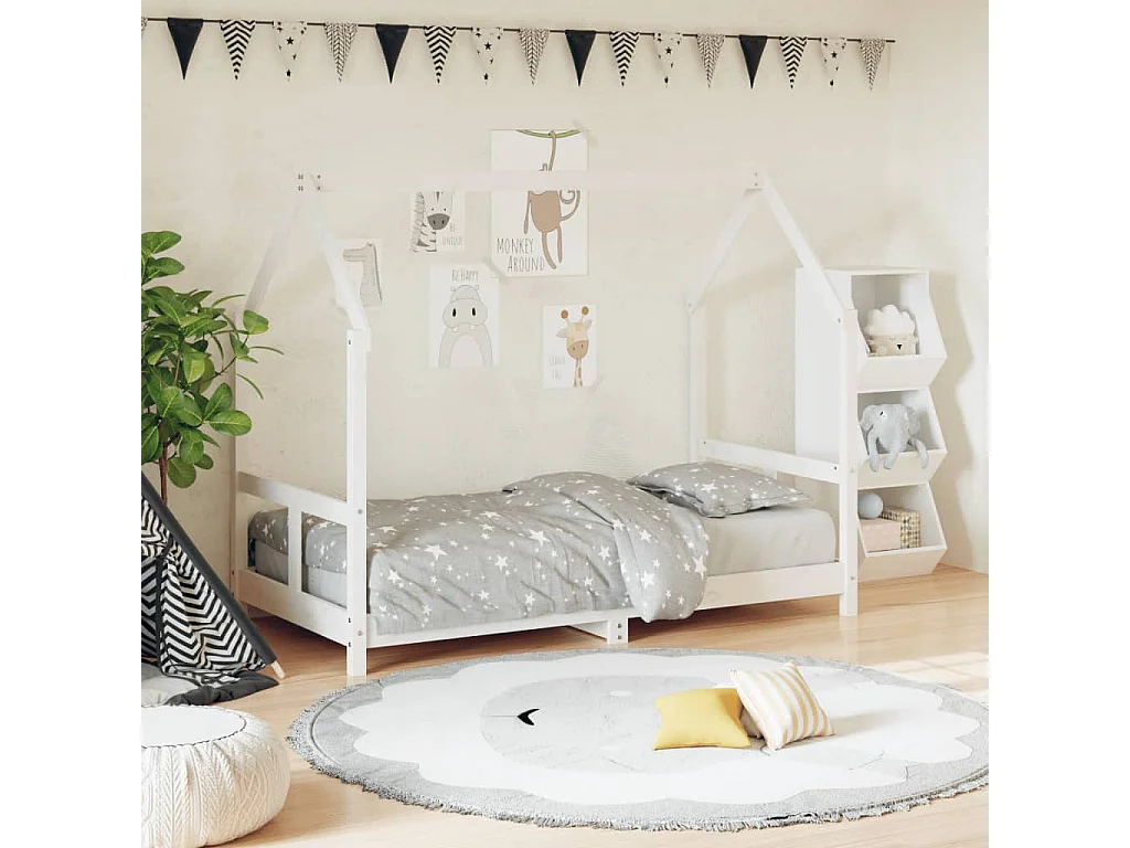 Kinderbedframe 80x160 cm massief grenenhout wit NL83037