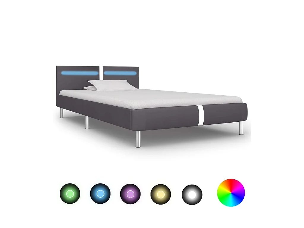 Lit-90x200 cm avec LED Gris Similicuir EGGB90000