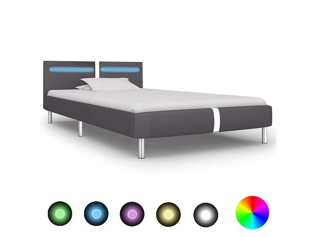 Lit-90x200 cm avec LED Gris Similicuir EGGB90000