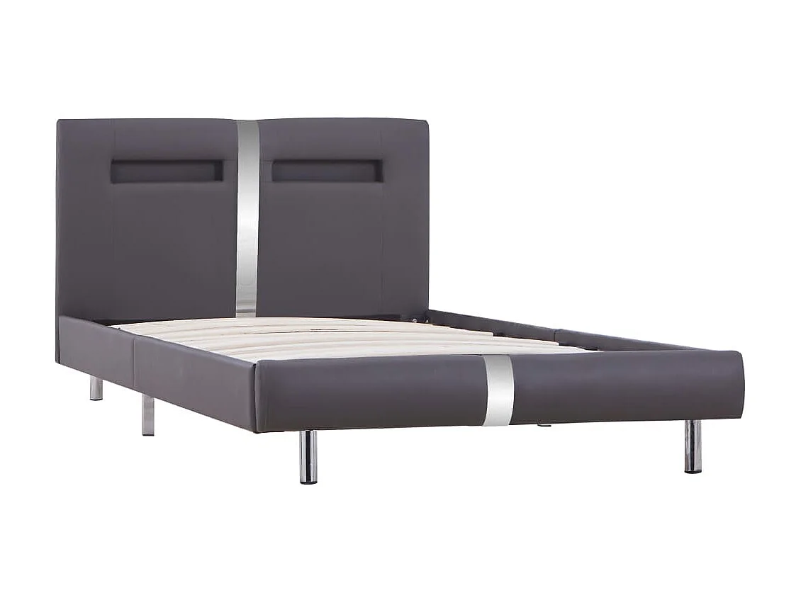 Lit-90x200 cm avec LED Gris Similicuir EGGB90000
