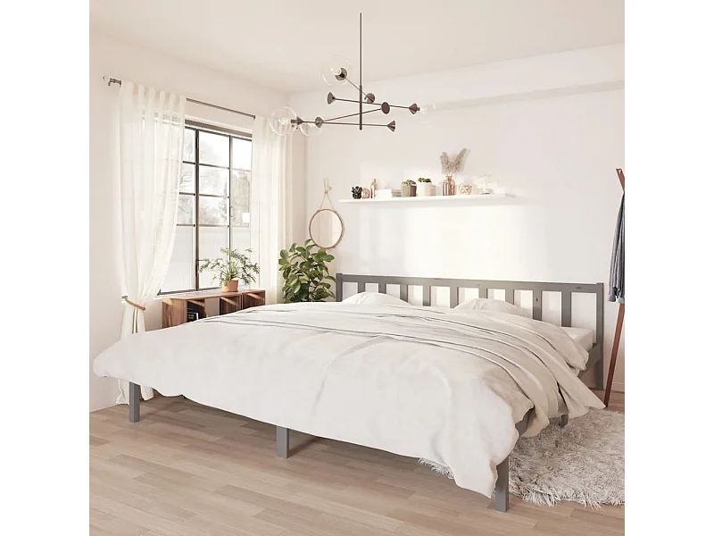 Lit-200x200 cm Gris Bois de pin massif EGGB43639