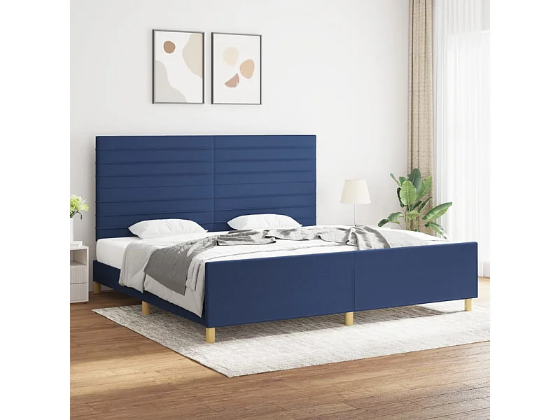 Cama com cabeceira 200x200 cm tecido azul PT377520