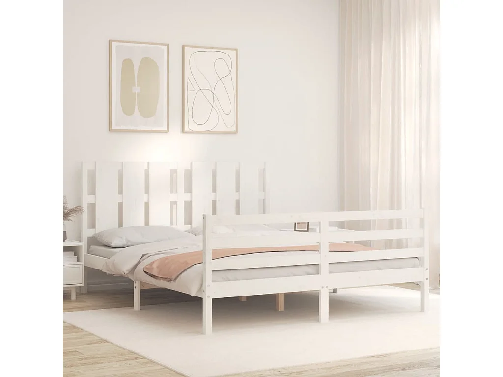 Bedframe met hoofdbord massief hout wit 160x200 cm NL62433