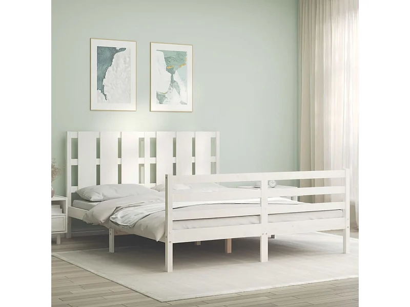 Bedframe met hoofdbord massief hout wit 160x200 cm NL62433