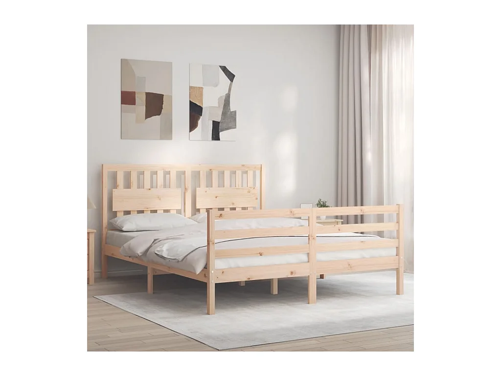 Lit-150x200 cm avec tête de lit king size bois massif EGGB54891