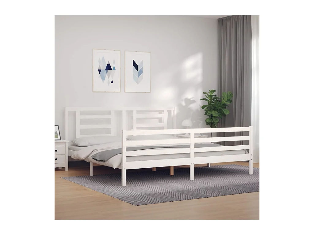 Lit-200x200 cm avec tête de lit blanc bois massif EGGB23962
