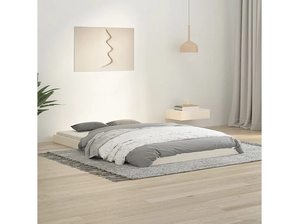 Cama de casal pequena 120x190 cm pinho maciço branco PT406126