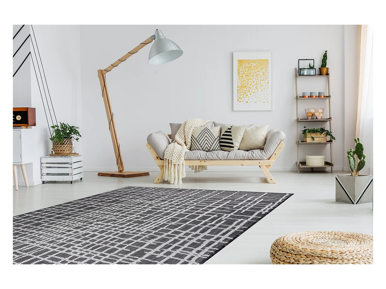 Teppich SISAL SION Gitter, Linien 22144 flach gewebt schwarz / ecru  120x170 cm