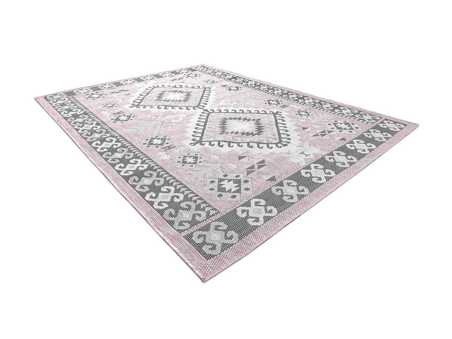 Tapis SIZAL SION aztèque 3007 tissé à plat rose / ecru 140x190 cm