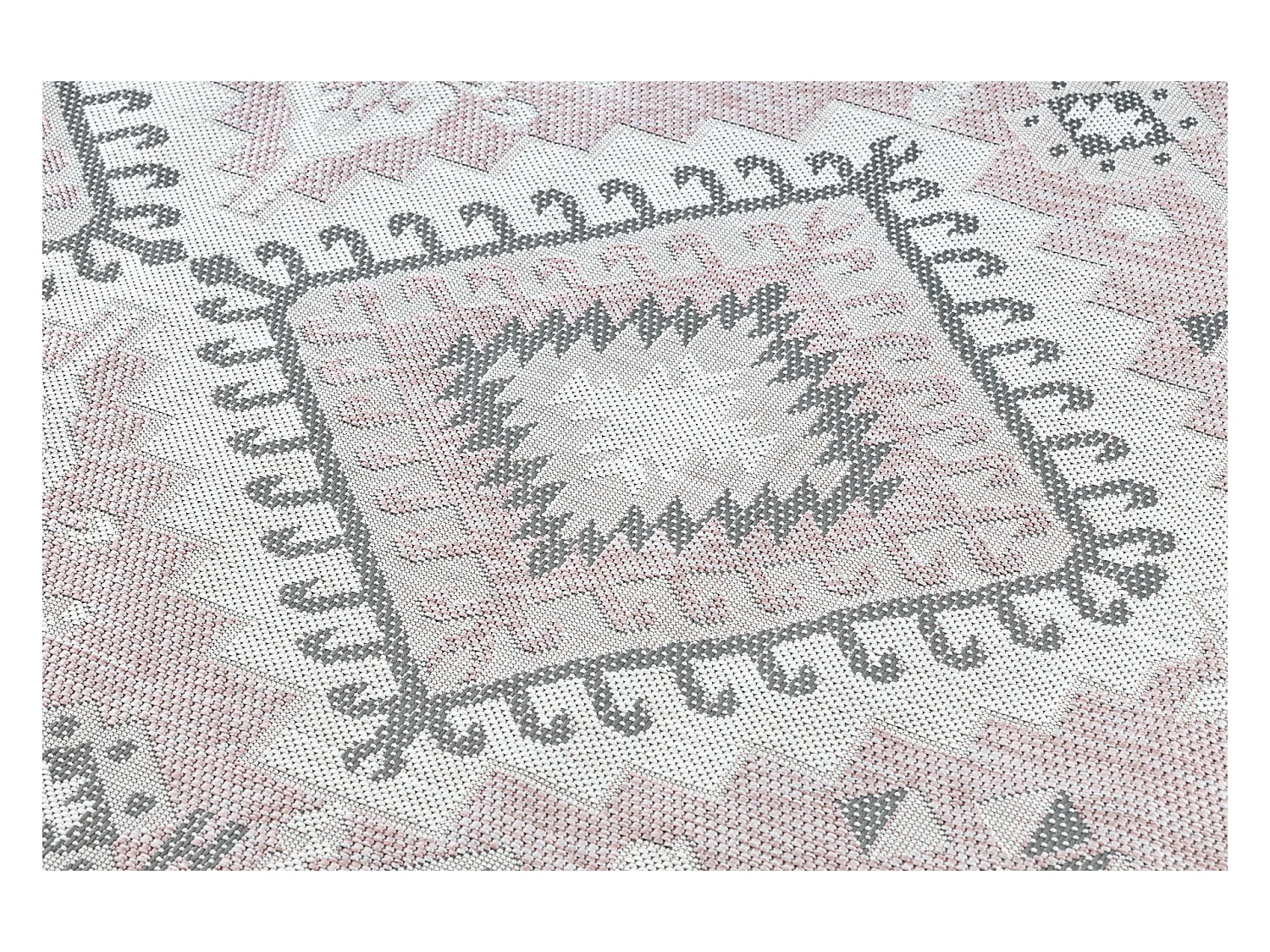 Tapis SIZAL SION aztèque 3007 tissé à plat rose / ecru 140x190 cm