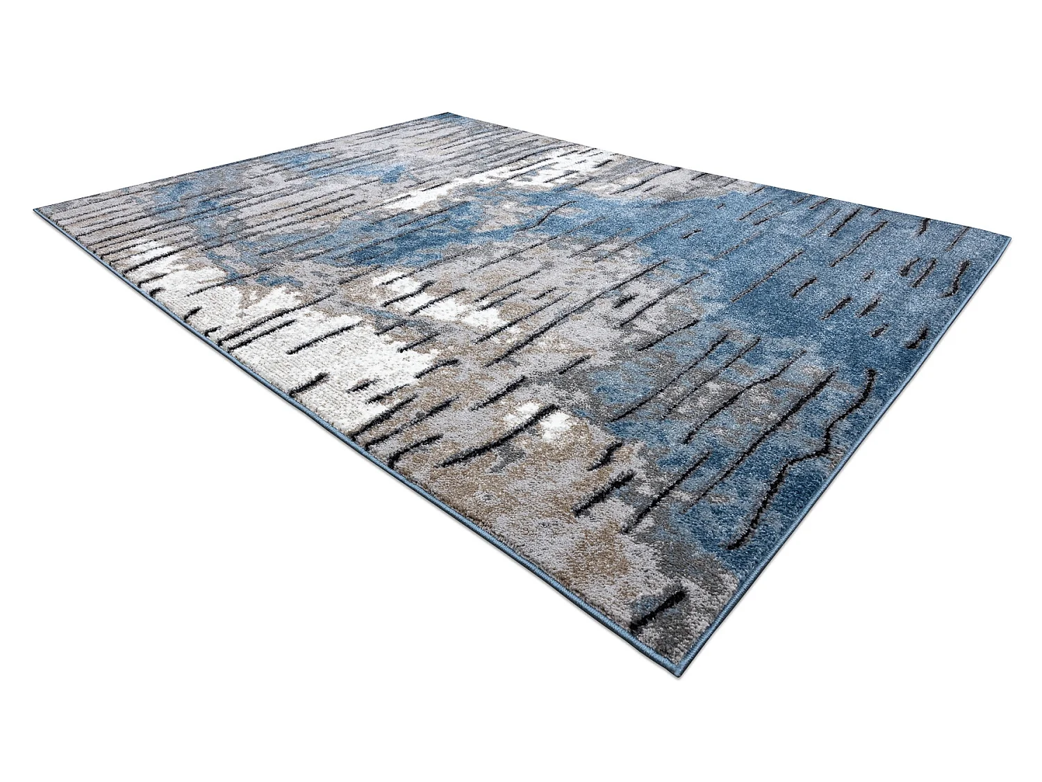 Tapis moderne COZY 8876 Rio - Structural deux niveaux de molleton bleu 140x190 cm