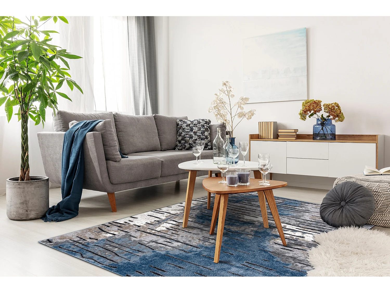 Tapis moderne COZY 8876 Rio - Structural deux niveaux de molleton bleu 140x190 cm