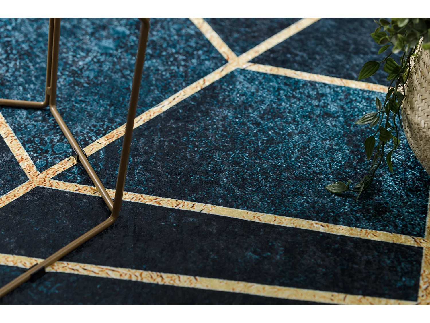 Tapis lavable ANDRE 1173 mosaïque, géométrique antidérapant - turq 120x170 cm