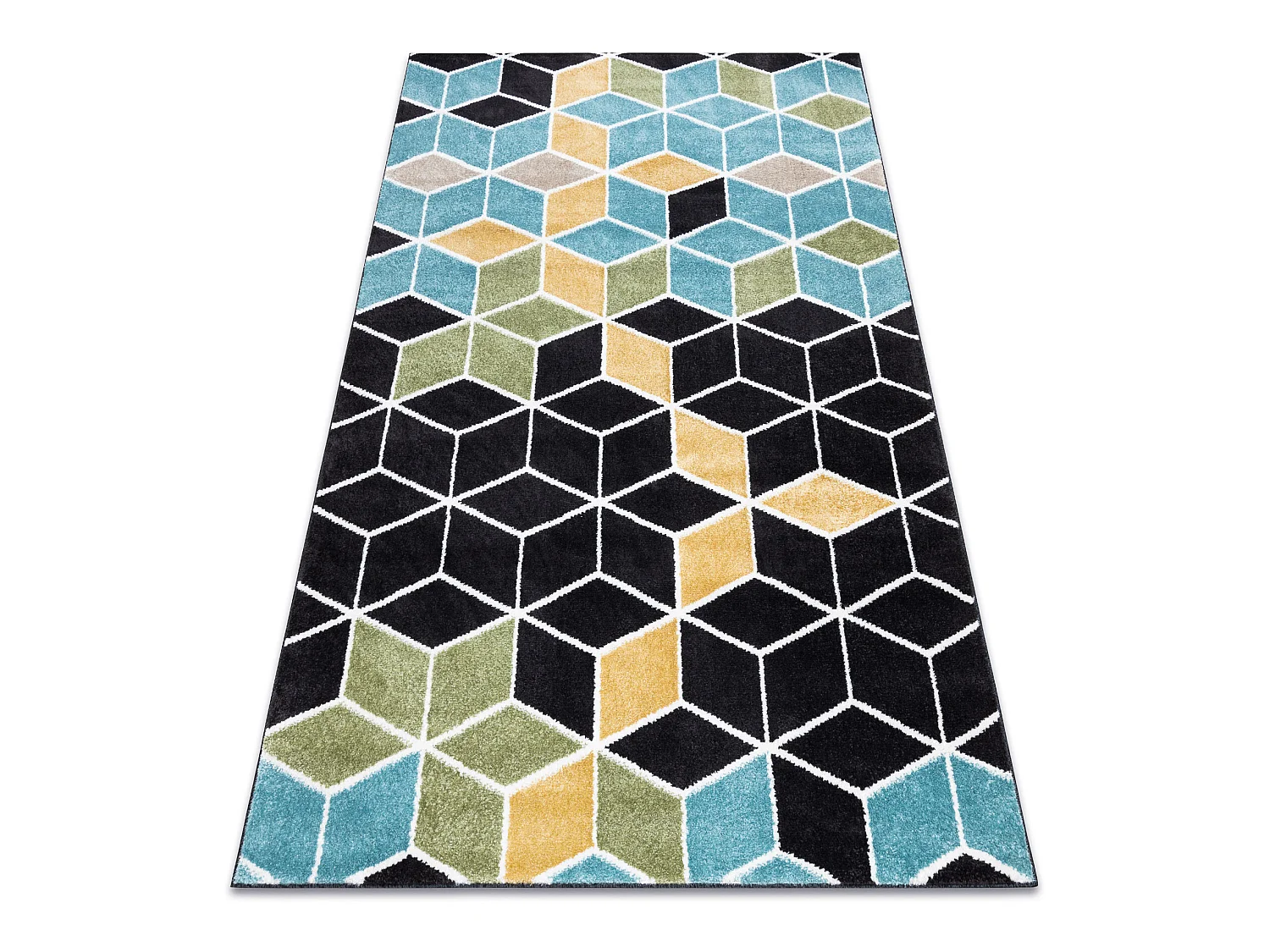 Tapijt POLI 9139A Cube 3D-kubus zwart / blauw 140x190 cm