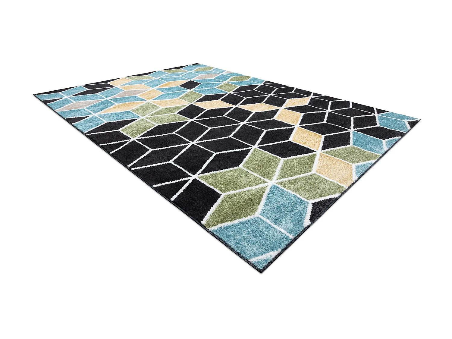 Tapis POLI 9139A Cube 3D noir / bleu 140x190 cm