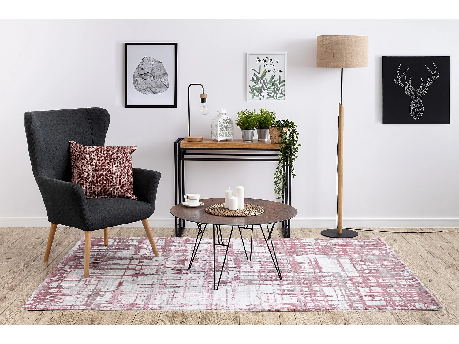 Tapis ACRYLIQUE DIZAYN 122 rose clair / gris clair 160x230 cm