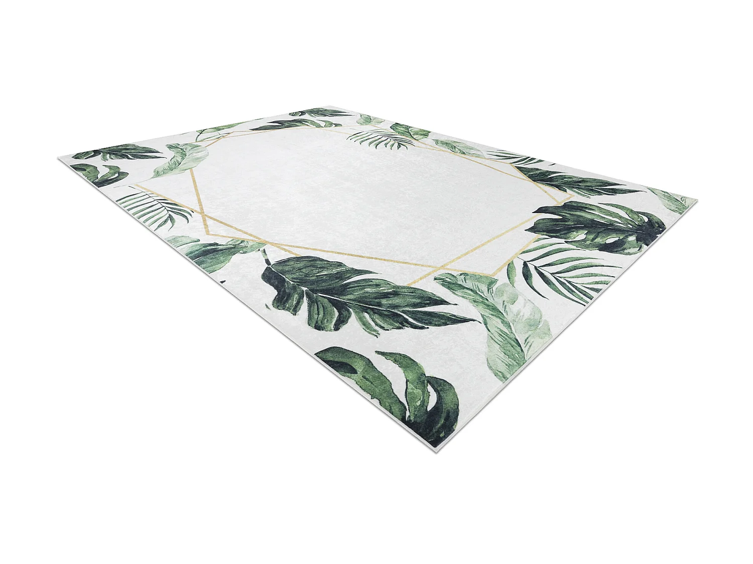 ANDRE 1168 tapijt wasbaar Monstera vertrekt, geometrisch antislip - wi 120x170 cm