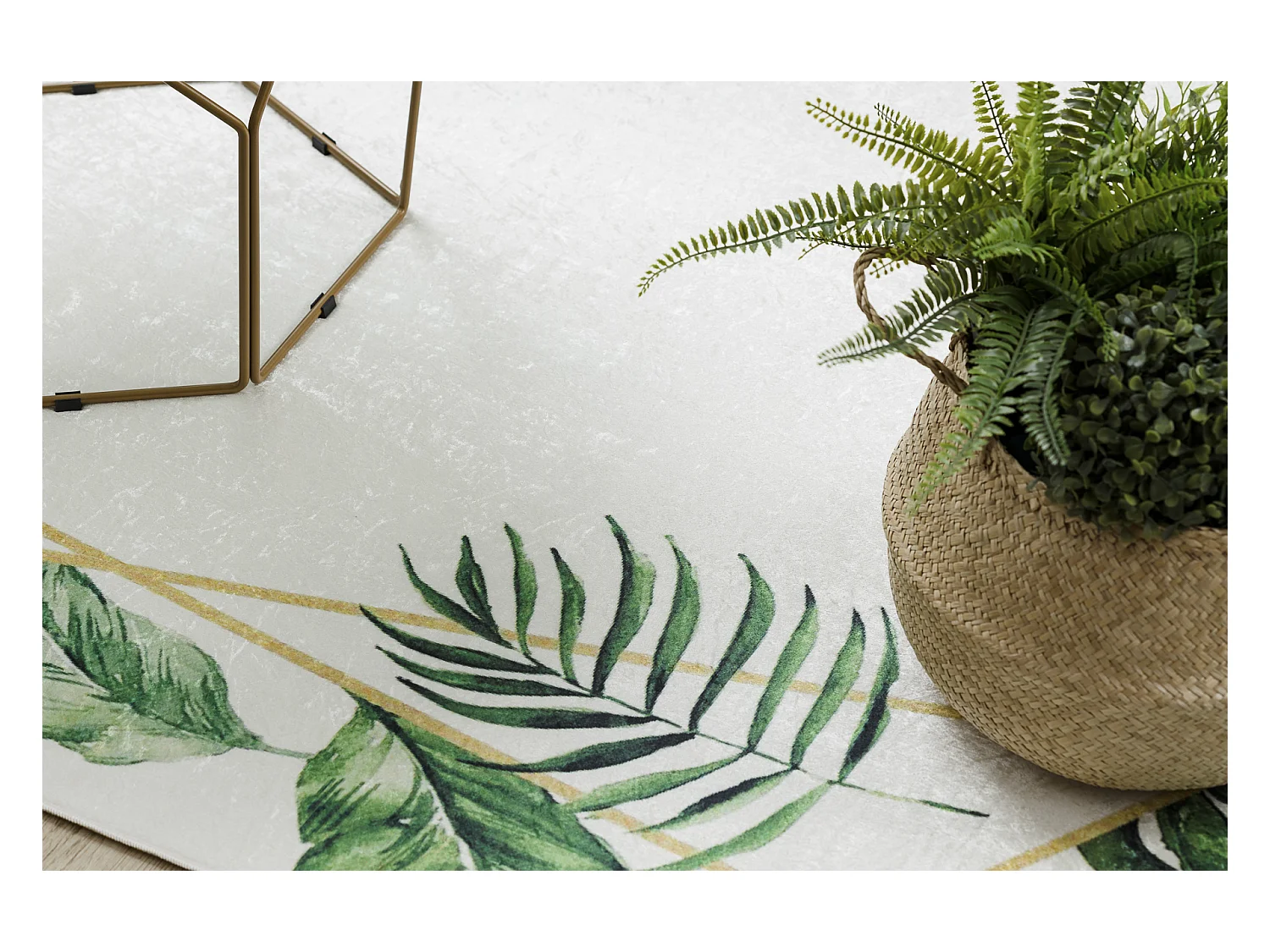 ANDRE 1168 tapijt wasbaar Monstera vertrekt, geometrisch antislip - wi 120x170 cm