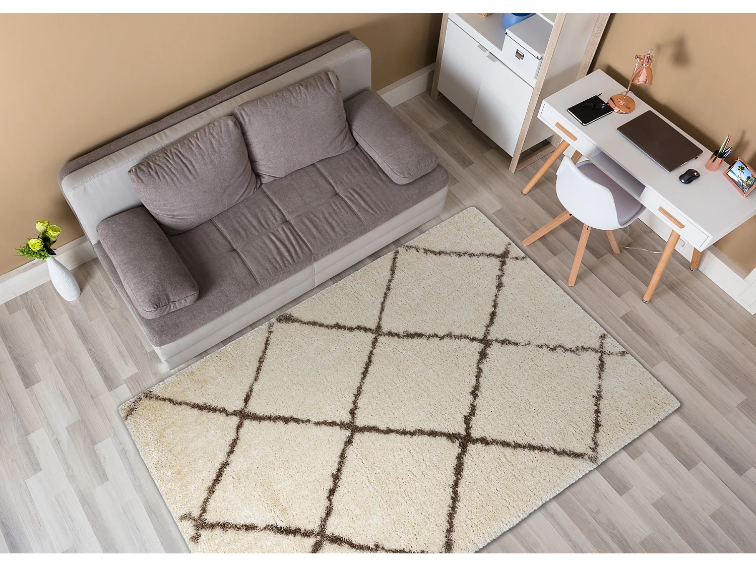 Tapete FLUFFY 2373 shaggy treliça - creme / bege 200x290 cm