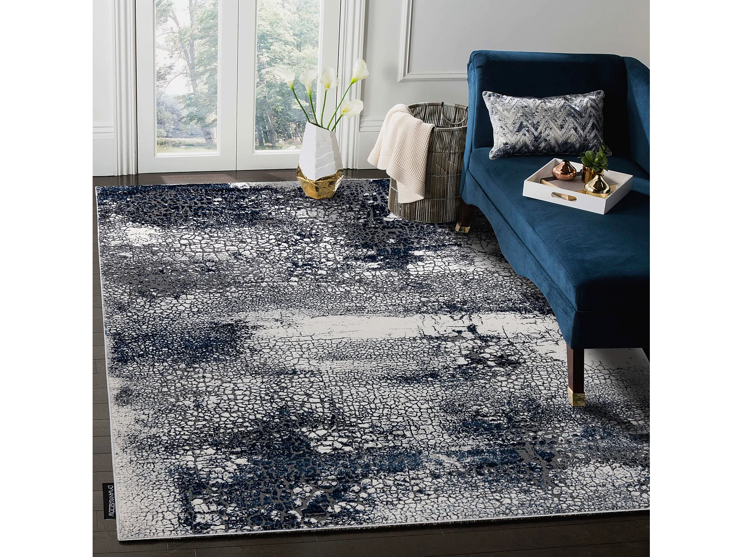 Tapis DE LUXE moderne 528 Abstraction - Structural crème / bleu fonc� 240x340 cm