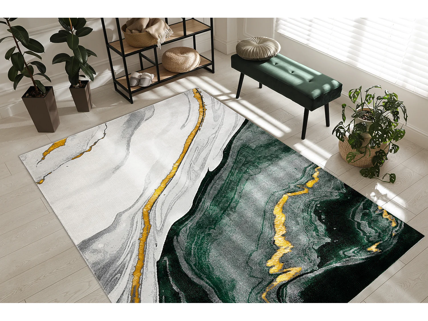 Tapis EMERALD exclusif 1017 glamour, élégant marbre bouteille verte  200x290 cm